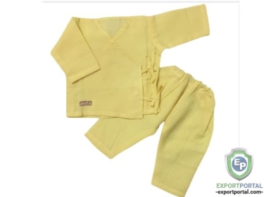Cotton baby kimono top set in Yellow