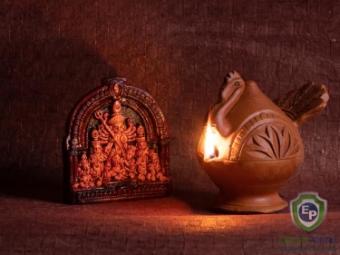 Handcrafted Clay Durga And Clay Diya set