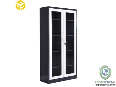 Metal Locker 4 Adjustable Shelves Two Glass Swing Door Steel Cabinet