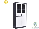 Metal Glass Door File Cabinet Steel Locker with two Middle Drawers