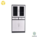 Metal Glass Door File Cabinet Steel Locker with two Middle Drawers