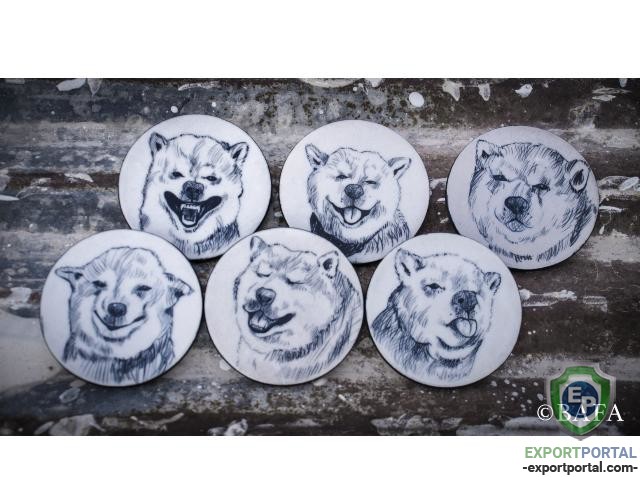 Blue Pottery Coasters for Home Decor - Barry Bear (Set of 6)