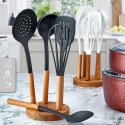 Plastic Service Set with Wooden Handle and Stand