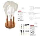 Plastic Service Set with Wooden Handle and Stand