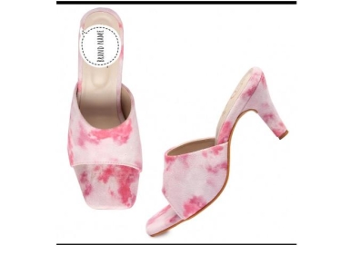 Women Printed Pink Sandal With Heel
