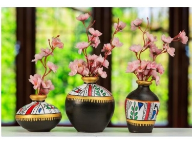 Warli Painting Terracotta Pot Set Home Decoration