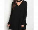 JED Women's Choker Long Sleeve Little Black Dress