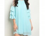 JED Women's Mesh Sleeve Ruffled Tunic Dress