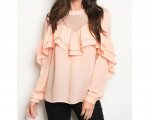 JED Women's Lace Inset Ruffled Long Sleeve Blouse