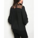 JED Women's Lace Inset Ruffled Long Sleeve Blouse