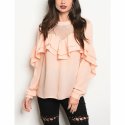 JED Women's Lace Inset Ruffled Long Sleeve Blouse