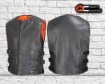 Men Crew Collar Leather Biker Vest