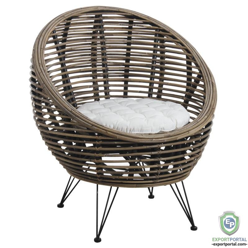 Grey pulut rattan and metal armchair Mississippi.MFA2900C
