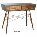 Solid suar wood and metal console table with 2 drawers.