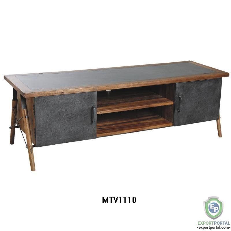 Solid suar wood and metal TV stand