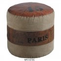 Pouf round in cotton and leather, lined with polyester fiber.