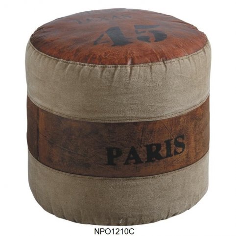 Pouf round in cotton and leather, lined with polyester fiber.
