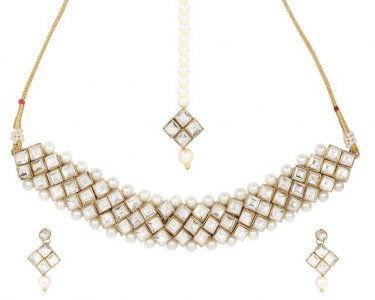 Indian Bollywood Kundan Pearl Bridal Choker Necklace Earrings Jewelry