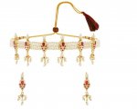 Indian Stylish CZ Faux Pearl Beaded Choker Necklace Earrings Jewelry