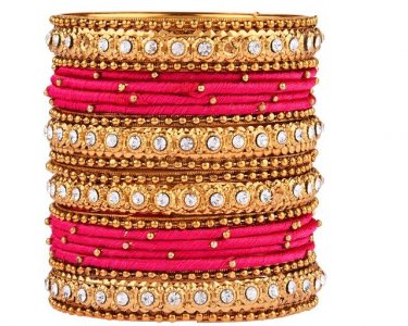 Indian Bollywood Crystal Beaded Silk Thread Bracelet Bangle Set