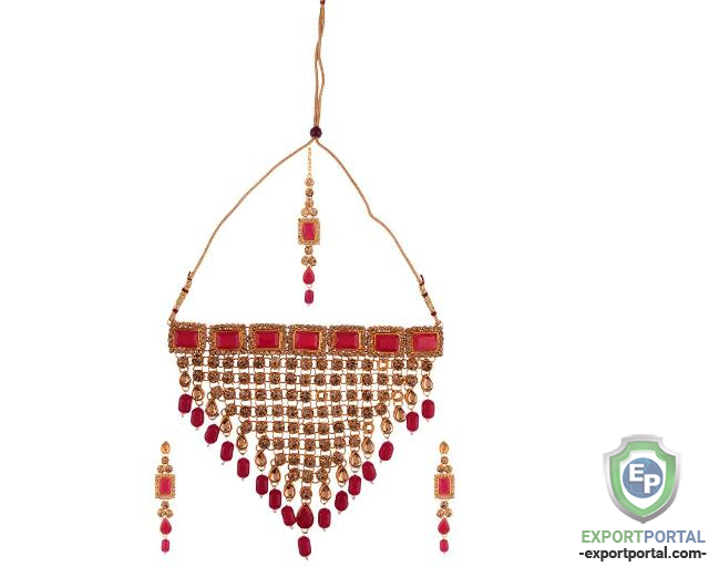 Indian Bollywood Crystal Choker Necklace Maang Tikka Earrings Jewelry