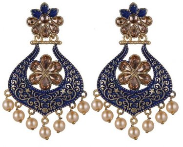 Indian Bollywood Antique Crystal Dangle Chandbali Earrings Jewelry Set