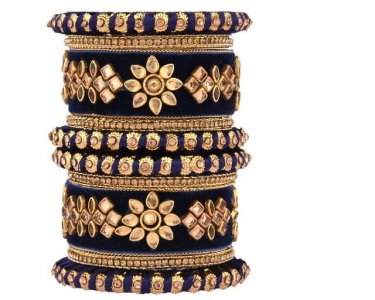 Indian CZ Crystal Kundan Bridal Silk Thread Velvet Bangle for Women