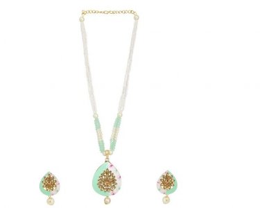 Indian Bollywood Crystal Kundan Pendant Necklace Earrings Jewelry set