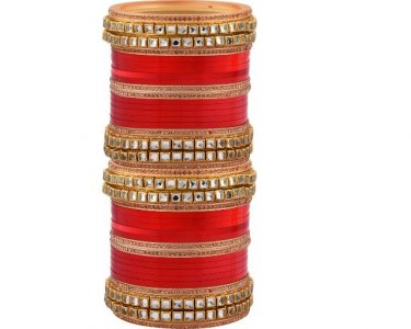 Indian Bollywood Traditional Handmade Kundan Bridal Red Bangle Jewelry