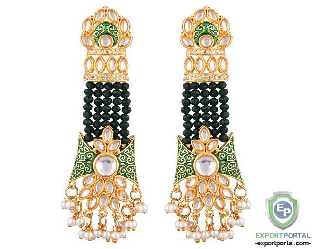 Indian Bollywood Faux Stone Kundan Pearl Tassels Dangle Earrings Set