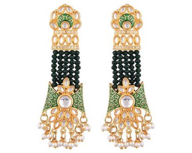 Indian Bollywood Faux Stone Kundan Pearl Tassels Dangle Earrings Set