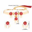 Indian Traditional CZ Faux Pearl Beaded Choker Necklace Earrings Set