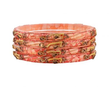 Indian Bollywood Style Rhinestone Crystal Floral Acrylic Bangle Set
