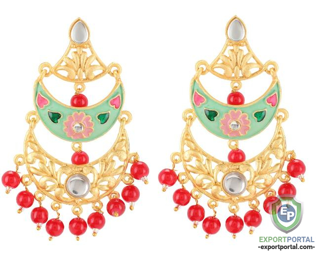 Indian Bollywood Faux Pearl Crystal Kundan Dangle Earrings for women