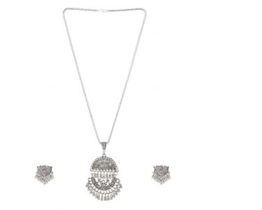 Indian Oxidized Boho Vintage Pendant Chain Necklace Earrings Set
