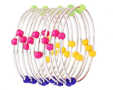 Indian Oxidized Silver Boho Vintage Multicolor Beads Bangle Set