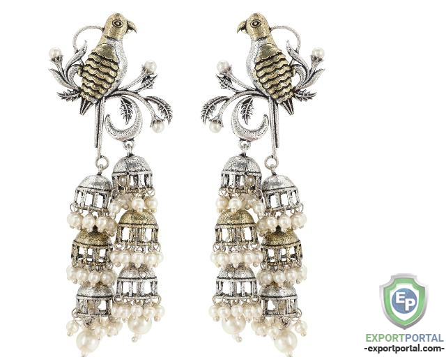 Indian Oxidized Boho Vintage Tribal Jhumki Tassel Big Earrings Set