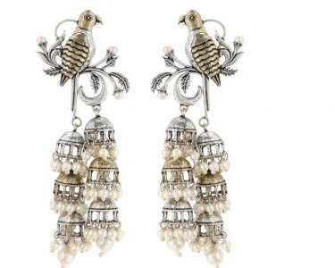 Indian Oxidized Boho Vintage Tribal Jhumki Tassel Big Earrings Set