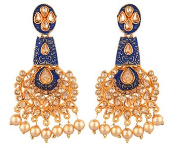 Indian Bollywood Faux Pearl Crystal Kundan Dangle Chandelier Earrings