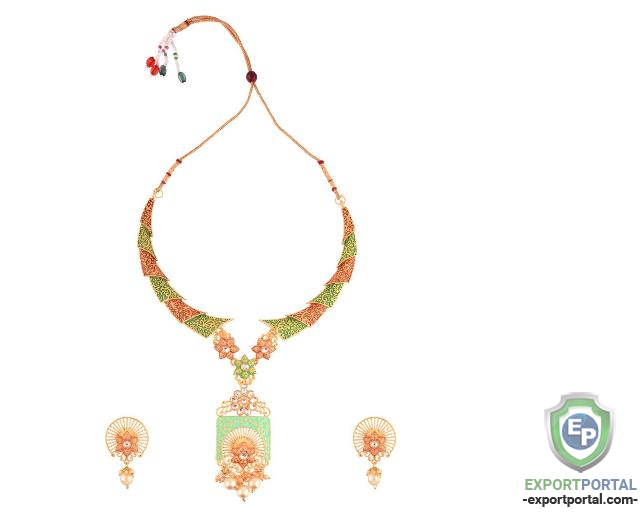 Indian Bollywood Enamel Kundan Crystal Choker Necklace Drop Earrings