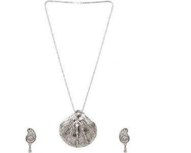 Indian Oxidized Boho Vintage Pendant Chain Necklace Earrings Set