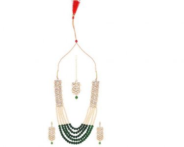 Indian Bollywood Faux Pearl Crystal Necklace Maang Tikka Earrings Set