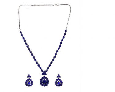Indian Oxidized Boho Vintage Ethnic Crystal CZ Necklace Earrings Set