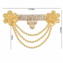 Indian Crystal Brooch Pin with Chain Tassels Lapel Pin Bridal Jewelry