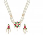 Indian Bollywood Gold Plated CZ Faux Emerald Pearl Choker Necklace