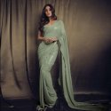 Grey color Pure Georgette Embroidery work Bollywood designer saree