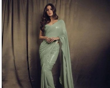 Grey color Pure Georgette Embroidery work Bollywood designer saree