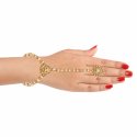 Indian Bollywood Crystal Kundan Finger Ring Link Chain Bridal Bracelet