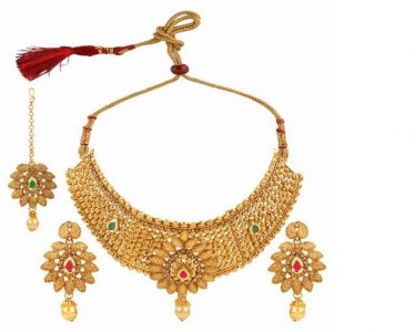 Indian Bollywood Choker Necklace Earrings Maang Tikka Jewelry