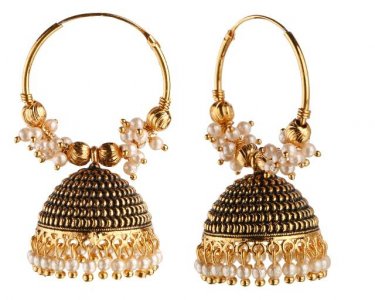 Indian Bollywood Oxidized Gold Plated Jhumka Hoop Earrings Set